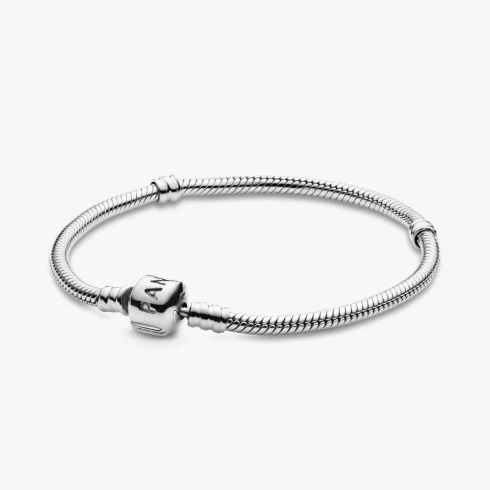 Pandora Moments Snake Chain Sterling Silver 925 Charm Bracelet Barrel Clasp